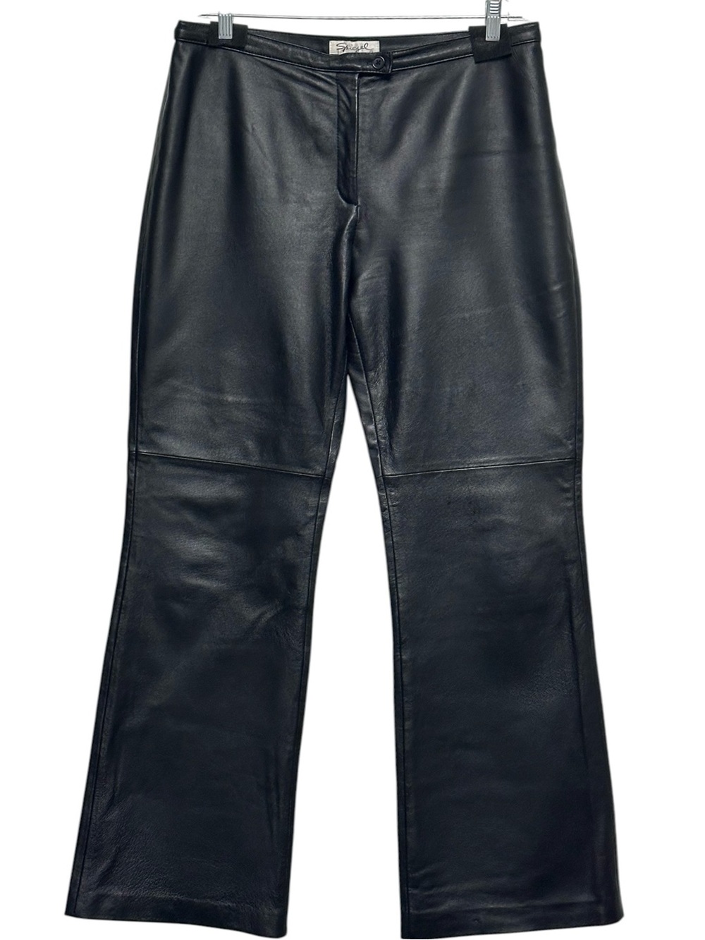 Spiegel Womens Buttery Black Leather Pants Flat Front Flared Leg Vintage Size 14